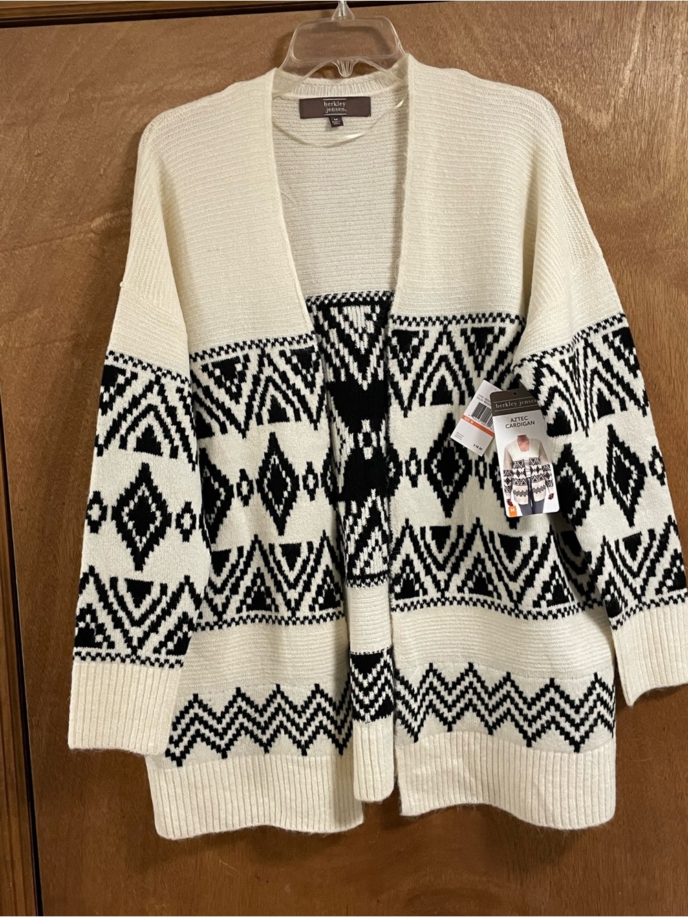 Open-Front Black & Cream Geometric Cardigan Sweater